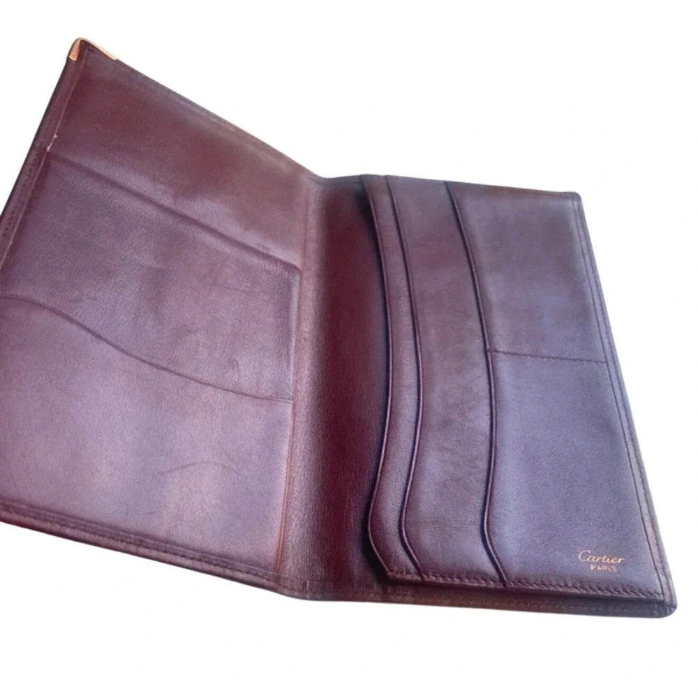 Cartier Must de Cartier Burgundy Leather Long Wallet Gold Corners Logo France